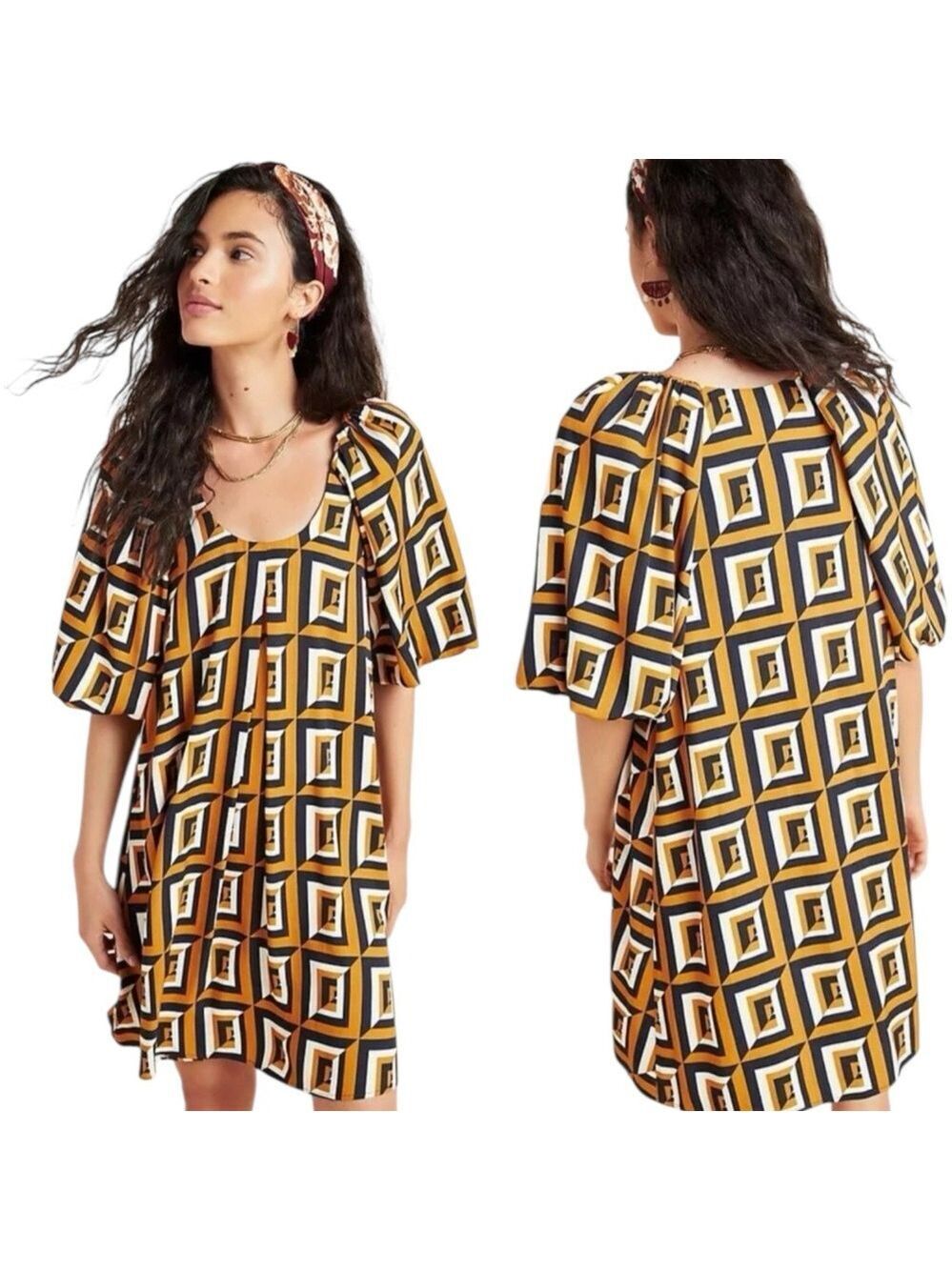 Anthropologie x Corey Lynn Calter Meriwether Geometric Shift Dress Orange Medium